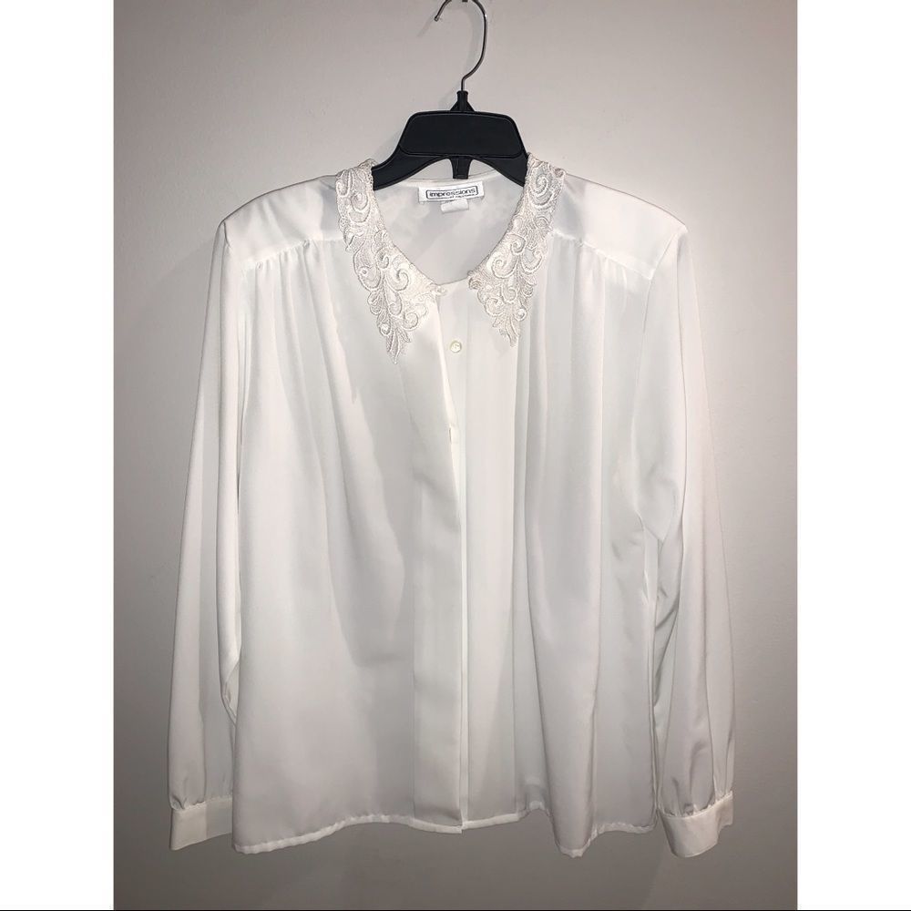 Vintage 60s impressions blouse lace crochet collar